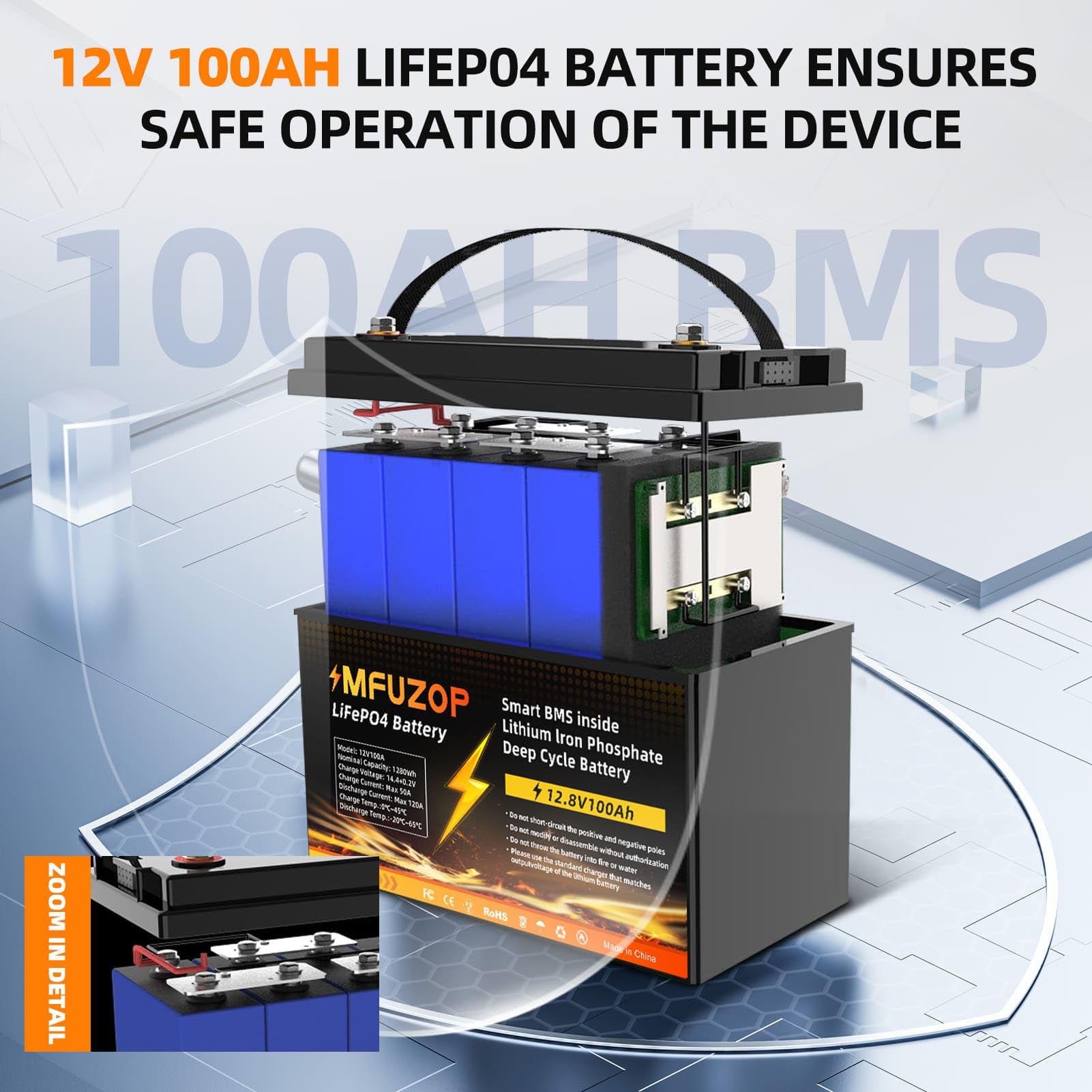 Amazon.com: MFUZOP 2 Pack 12.8V 100Ah LiFePO4 Battery